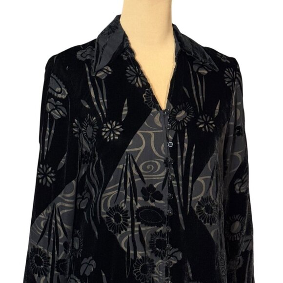 VTG Jones New York Burnout Velvet Blouse Top Sz.S Black Whimsigoth Gothic Witch - Picture 3 of 12